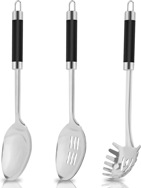 3-Piece Stainless Steel Serving Spoons Set with Slotted Spoon, Serving Spoon, and Spaghetti Spoon