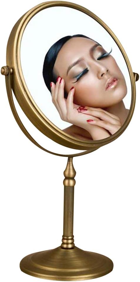 Leyden Antique Brass Makeup Mirror - 3X Magnifying Vanity Mirror, Double Side 7.8 Inch for Bathroom
