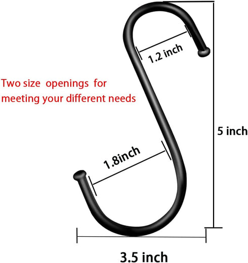 5 Inch Extra Large S Hooks for Hanging - 6 Pack Heavy Duty Black S Hooks for Closet, Kitchen, Towels