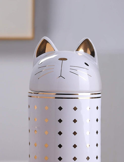 HAUCOZE Cat Cookie Jar Decorative Candy Jar with Lid, Modern Ceramic 8.1inch