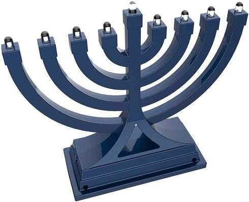 Zion Judaica Mini LED Hanukkah Menorah, Battery or USB Operated, Blue, Multiple Light Settings for Chanukah