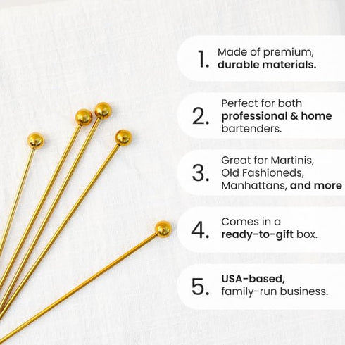 A Bar Above 12-Piece Stainless Steel Cocktail Picks - Short Reusable Garnish Sticks for Drinks, Appetizers, Martinis,