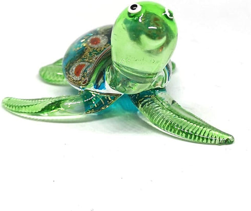 ZOOCRAFT Sea Turtle Hand Blown Glass Figurine, Collectible Aquarium Miniature Home Garden Decor, Personalized Gift