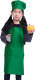 Kids Apron and Chef Hat Set - Adjustable Bib Apron with 2 Pockets for Boys Girls Kitchen Cooking (6-12 Year, Green)