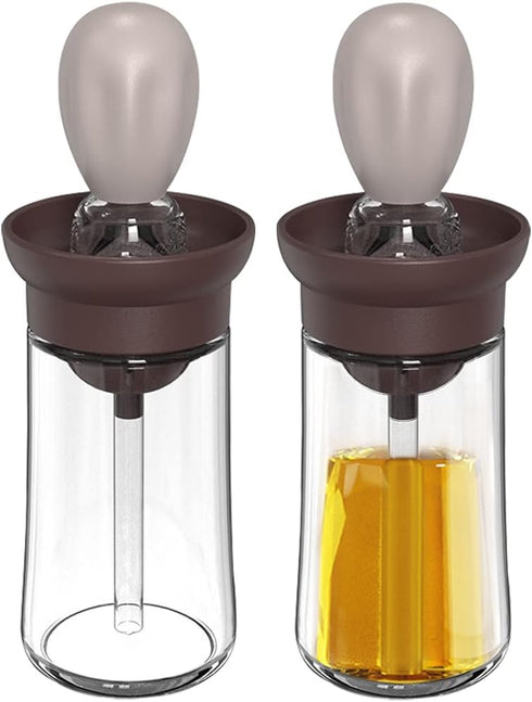Oil Dispenser with Brush - 2 Pack 180ml Glass Olive Oil Dispenser Bottle with Basting Brush for Kitchen Cooking