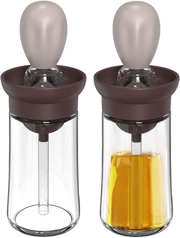 Oil Dispenser with Brush - 2 Pack 180ml Glass Olive Oil Dispenser Bottle with Basting Brush for Kitchen Cooking