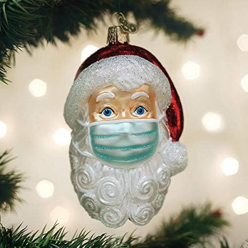 Old World Christmas Santa with Face Mask Blown Glass Ornament, Unique Christmas Tree Decoration for 2020