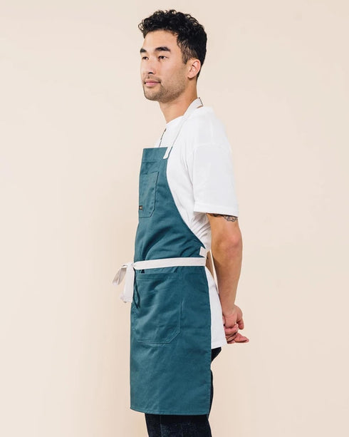 Caldo Daily Cotton Kitchen Apron for Cooking - Adjustable Straps with Pockets and Towel Loop, Spruce