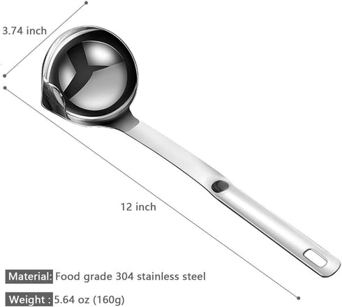 Stainless Steel 12 Inch Oil Separator Soup Ladle, Gravy Skimmer Spoon, Hot Pot Grease Strainer for Kitchen Cooking