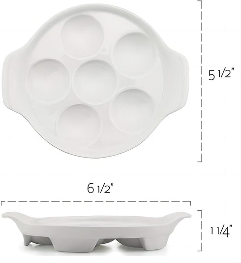 Bamboo's Grocery LoKii 6 Holes 2 Pack Ceramic Escargot Dish, Ceramic Snail Dish with Handles, Escargot Dish Diet Plates, White, 6 Inches by Bamboo's Grocery LoKii