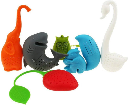 Creative Cute Animal Eco-friendly Silicone Tea Infuser Strainer Set of 6 PCS, Elephant, Shark, Swan, Squirrel,
