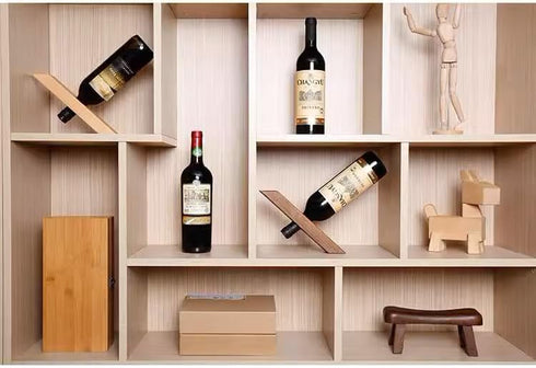 Black Walnut Single Wine Bottle Holder Stand - Self-Balancing Countertop Wine Rack for Dining Table (1PCS)