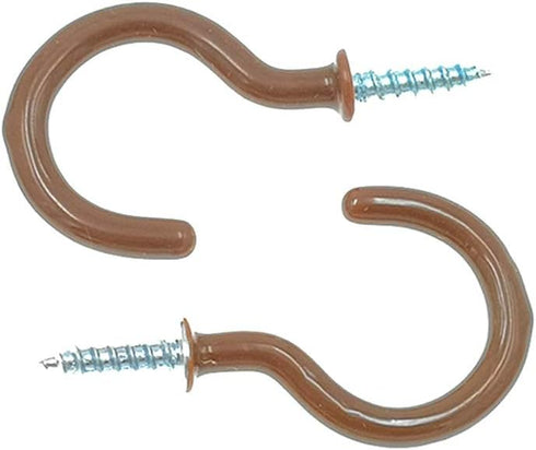 Cup Ceiling Hooks, Medium Size Vinyl Coated Screw-in Open Hooks, 50pcs, 1.25 inches, Brown