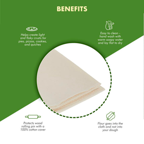 Regency Wraps Natural Pastry Cloth, 20"x24" with 15” Rolling Pin Cover, 100% Cotton