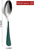 Green Dinne 12 Piece Set, Green Handle Silverware Spoon, 18/0 Stainless Steel Flatware, 7.3-inch Dessert Spoons