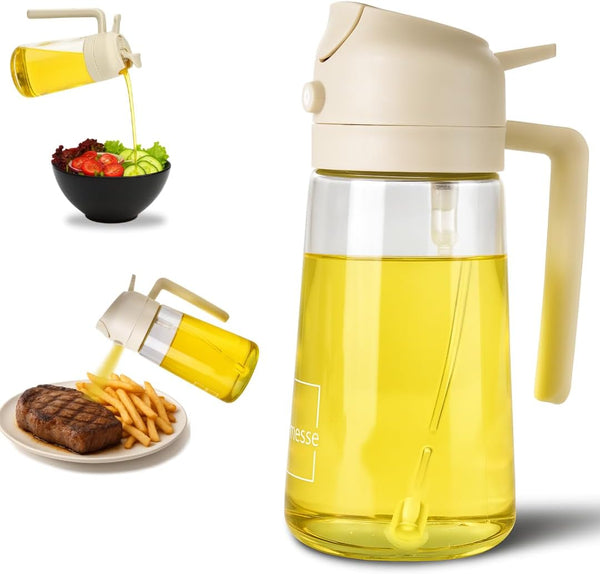 2 in 1 Oil Dispenser and Oil Sprayer for Cooking, 16oz/470ml Glass