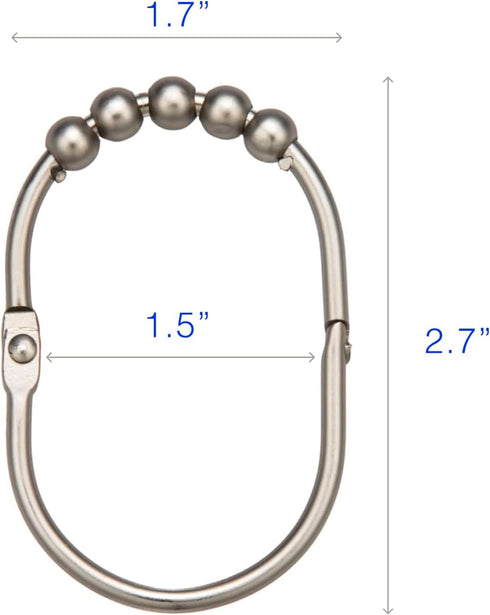 2LB Depot Wide Shower Curtain Rings/Hooks Set, 12 Rings, Decorative Brushed Satin Nickel Finish, Rustproof