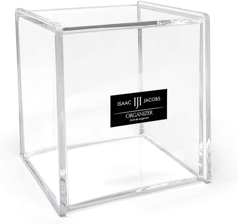 Isaac Jacobs Clear Acrylic Cube Organizer with Lid, Stackable Storage for Makeup, School & Office Supplies