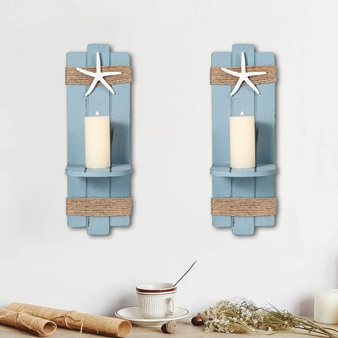 Set 2 SOMTO Beach Starfish Wall Candle Sconces Decor,Ocean Themed Wall-Mount Candle Holders, Coastal Farmhouse Nautical