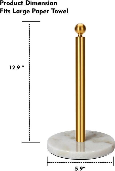 Countertop, Gold Paper Towel Holder with Weighted Marble Base for One-Handed Operation, No Wobbly (Marble Base, Gold)