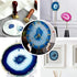 Yougoals Blue Agate Coasters 4"-3.5", Brazilian Geode Coasters with Gold Rim, Natural Gem Stone Cup Mat (1PK)