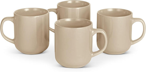 Amazon Basics Ceramic Coffee Mugs, Ceramic 4-Piece Set, 16 oz, Microwave and