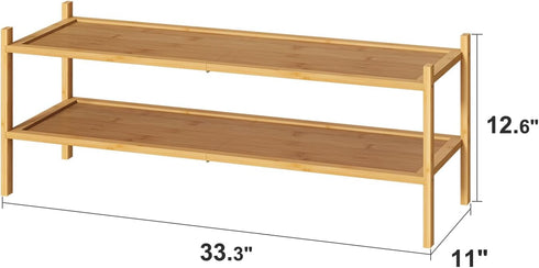 kiplant 2-Tier Closet, Long Shoe Rack, Bamboo Wood Shoe Rack, Stackable for Entryway & Hallway