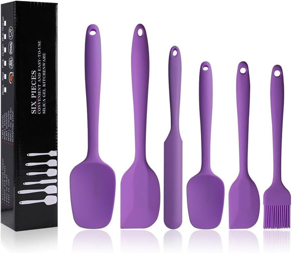 Silicone Spatulas Set - Heat Resistant Spoonula, Non-Stick Scrapers, One Piece Design Baking Mixing Tool (Purple)