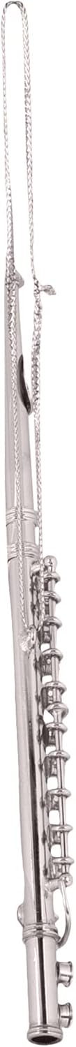 Silver Flute Christmas Tree Ornament, Musical Instrument Decoration for Music Band