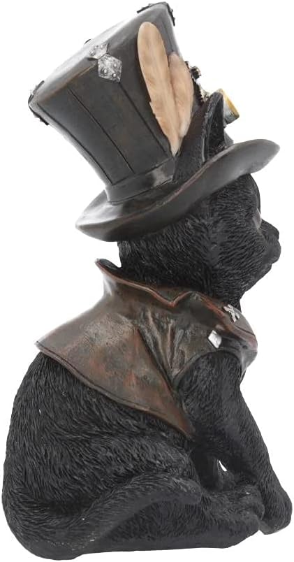 Nemesis Now Cogsmith's Steampunk Cat, Hand-Painted Black Cat Figurine with Leather Top Hat, 18.5cm