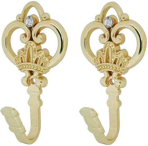 Crown Curtain Wall Hook for Household Clothes Hanging, Window Drapery Medallion Holdbacks, Gold