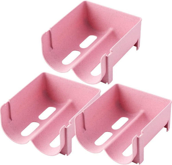 Hemoton 3pcs Refrigerator Bottle Storage Rack, Stackable Plastic Wine and Water Bottle Organizer for Pantry, Pink