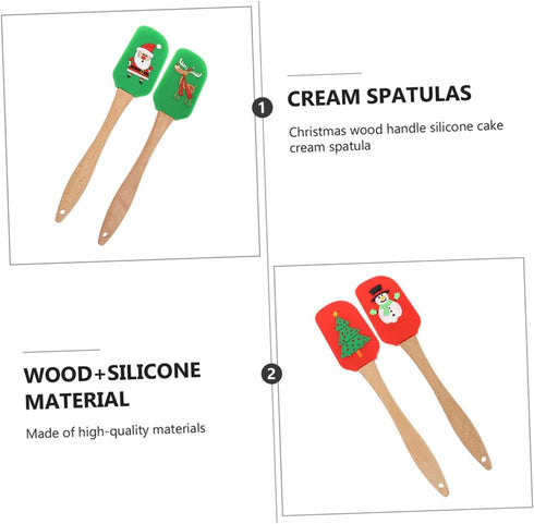 5pcs Cream Spatula Set, Wooden Handles Silicone Baking Sheet for Christmas Cake Decorating, Wear-resistant Tool.