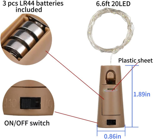 20 Pack 4(Cool Wine Bottle Lights LEDs Cork Lights Waterproof Battery (Included) Operated Fairy Mini String Lights