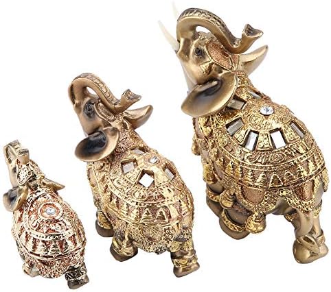 Feng Shui Elephant Statue, Golden Collectible Wealth Lucky Figurine for Home Office Decoration Gift (Large)