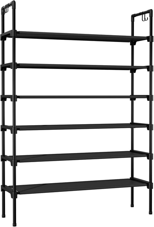 6 Closet 5 LANTEFUL Tier Shoe Rack for Shoe Organizer with Hooks, Long Shoe Shelf Storage for Shoe and Boot Stackable
