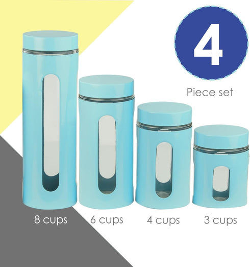 Kitchen Canisters Set for Countertop by Home Basics, Retro-Styled Stainless Steel and Glass, 4 Pieces (Turquoise)