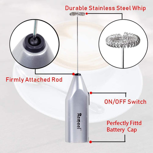 Handheld Milk Frother with Stainless Steel Whisk, Portable Foam Maker for Morning Coffee, Latte, Cappuccino (Silver)