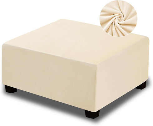 NeColorLife Velvet Ottoman Cover Rectangle Storage Ottoman Slipcover Thick Stretchable Footrest Stool