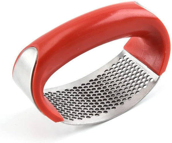 Stainless Steel Garlic Press Rocker Set - Easy Clean Kitchen Tools (Red) for Effortless Cooking
