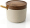 Rliguanrui Handmade Ceramic Salt Cellar with Acacia Wood Lid & Spoon - 3.5"