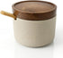 Rliguanrui Handmade Ceramic Salt Cellar with Acacia Wood Lid & Spoon - 3.5"
