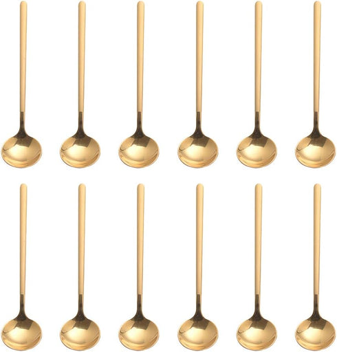 12 PCS Vogue Mini Espresso Spoons, 18/8 Stainless Steel, 5.2 Inches for Coffee, Dessert, Ice Cream, Gold