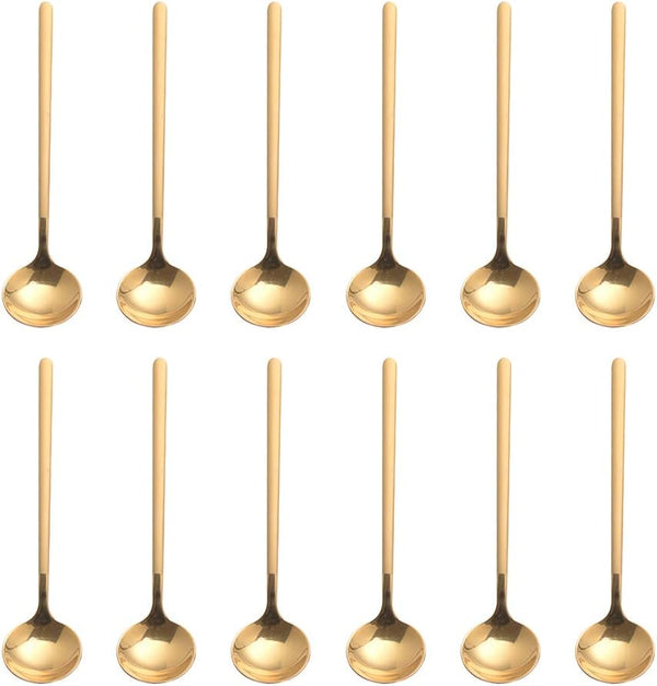 12 PCS Vogue Mini Espresso Spoons, 18/8 Stainless Steel, 5.2 Inches for Coffee, Dessert, Ice Cream, Gold