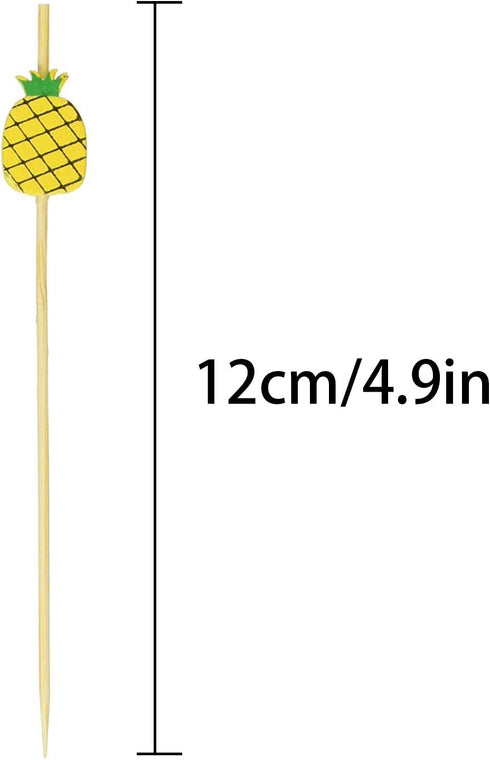 PuTwo Cocktail Picks - Handmade Bamboo Toothpicks, 100pcs, 4.7" in Yellow Pineapples