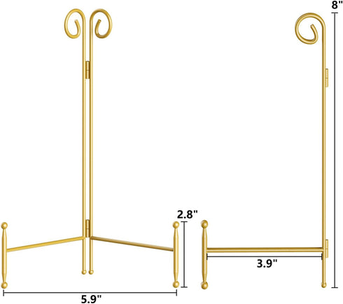 8 Inch Plate Holder Display Stand, Gold Easel Stand for Table, Decorative Photo, Art, Plates, Books (1 Pack)