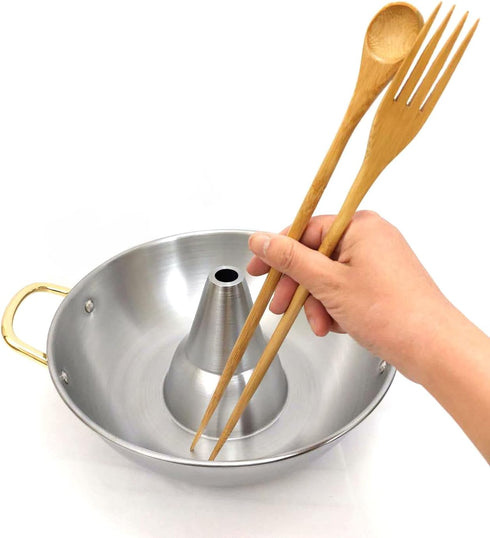 JapanBargain 3789 Bamboo Cooking Chopsticks with Spoon and Fork, 3-in-1 Cooking Utensil for Deep Frying