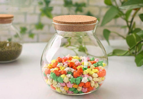1PCS 500ML/17OZ Glass Favor Jars with Cork Lids, Transparent Round Food Storage Bottles for Kitchen