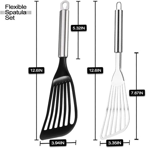 Tenta Kitchen Utensils & Gadget Tool Set - Stainless Steel Slotted Spatula, Nylon Fish Egg Spatulas (Set Of 2)