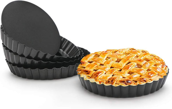 Beasea 6 Inch Tart Pan, 4pcs Small Pie Pans with Removable Bottom, Non Stick Mini Tart Pan for Oven Baking